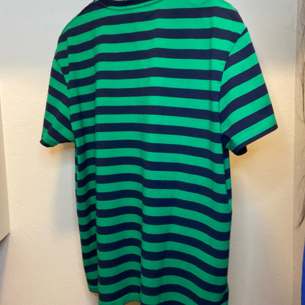 Polo by Ralph Lauren Men's Striped Tee in Green and Navy - Picture 2 of 3